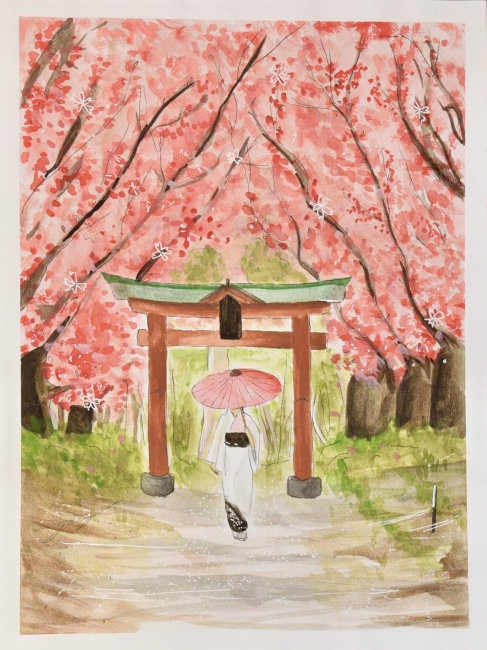 The scenery under the cherry tree